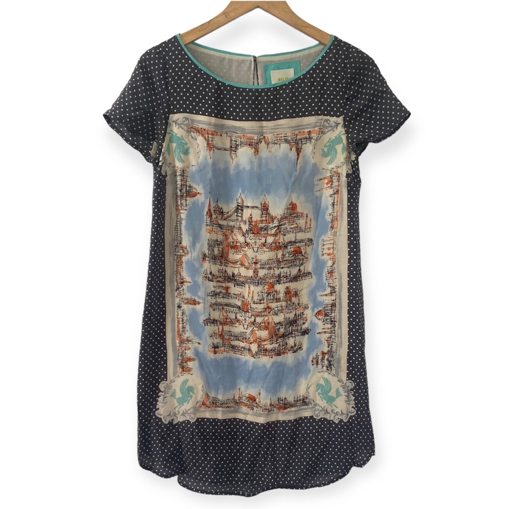 Anthropologie Maeve 100% Silk Around the Town Cityscape Dress XS Polka Dot